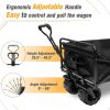 Foldable Beach Wagon Cart with Big Wheels for Sand All Terrain Collapsible Heavy Duty Wagon Utility Carts with Cargo Net/Straps/Fishing Holder for Out