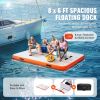 VEVOR Inflatable Floating Dock, 8 x 6FT Inflatable Dock Platform, Non-Slip Water Floating Dock Mat with Detachable Ladder & Portable Carrying Bag, Flo