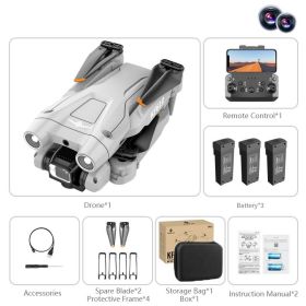 Dual Camera Drone; 3 Sides Obstacle Avoidance; Optical Flow Positioning; Automatic Shot Detection; Real-time Transmission; One Key Return; Folding Bod (Items: 3 BATTERY, Color: Gray)