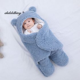 Soft Newborn Baby Wrap Blankets Baby Sleeping Bag Envelope For Newborn Sleepsack Cotton thicken Cocoon for baby 0-9 Months (Color: blue-Fleece, size: 6M)