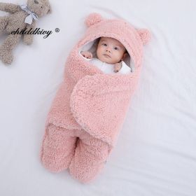 Soft Newborn Baby Wrap Blankets Baby Sleeping Bag Envelope For Newborn Sleepsack Cotton thicken Cocoon for baby 0-9 Months (Color: pink-Fleece, size: 0-3 M)