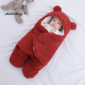 Soft Newborn Baby Wrap Blankets Baby Sleeping Bag Envelope For Newborn Sleepsack Cotton thicken Cocoon for baby 0-9 Months (Color: red-Fleece, size: 6M)