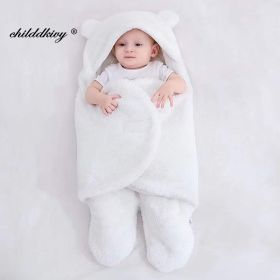 Soft Newborn Baby Wrap Blankets Baby Sleeping Bag Envelope For Newborn Sleepsack Cotton thicken Cocoon for baby 0-9 Months (Color: white-Flannel, size: 0-3 M)