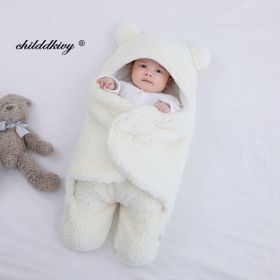 Soft Newborn Baby Wrap Blankets Baby Sleeping Bag Envelope For Newborn Sleepsack Cotton thicken Cocoon for baby 0-9 Months (Color: white-Fleece, size: 6M)