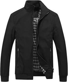 Men's Lightweight Casual Jackets Full-Zip Windbreakers Fashion Jackets Outerwear (Color: BLACK-XXL)