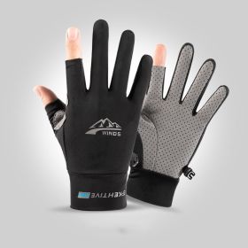 Summer Gloves For Men Cycling Anti UV Women Spring Ice Silk Two Finger Touchscreen Camping Driving Sports Riding Fishing Gloves (Color: two finger black, Gloves Size: XL)