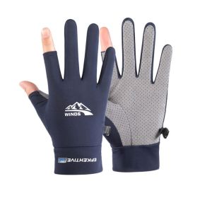 Summer Gloves For Men Cycling Anti UV Women Spring Ice Silk Two Finger Touchscreen Camping Driving Sports Riding Fishing Gloves (Color: two finger blue, Gloves Size: M)