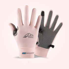 Summer Gloves For Men Cycling Anti UV Women Spring Ice Silk Two Finger Touchscreen Camping Driving Sports Riding Fishing Gloves (Color: full finger pink, Gloves Size: L)