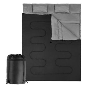 Traving Camping Portable Duble Person Waterproof Sleeping Bag W/ 2 Pillows (Color: Black, Type: Sleeping Pad)