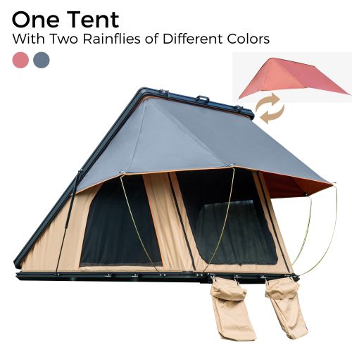 Trustmade Triangle Aluminium Black Hard Shell Beige Rooftop Tent Scout MAX Series ; With Two Rainflies of Different Colors Trustmade Triangle Aluminium Black Hard Shell Beige Rooftop Tent Scout MAX Series ; With Two Rainflies of Different Colors