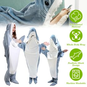 Wearable Shark Sleeping Bag Shark Onesie X-XXL Size Soft Comfortable Flannel Blanket With Zipper Suitable For Adult Children Height 4.2FT to 5.5FT (size: 210CM)